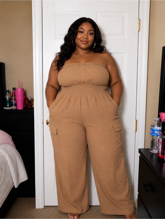 Marshalls Pants - Cargo Jumpsuit in Camel 3X